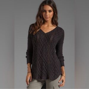 Free People “Cross My Heart Black Cable Knit Oversized Sweater